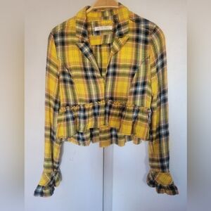 We The Free People Women's Rufled Up Plaid Shirt Jacket Size XS